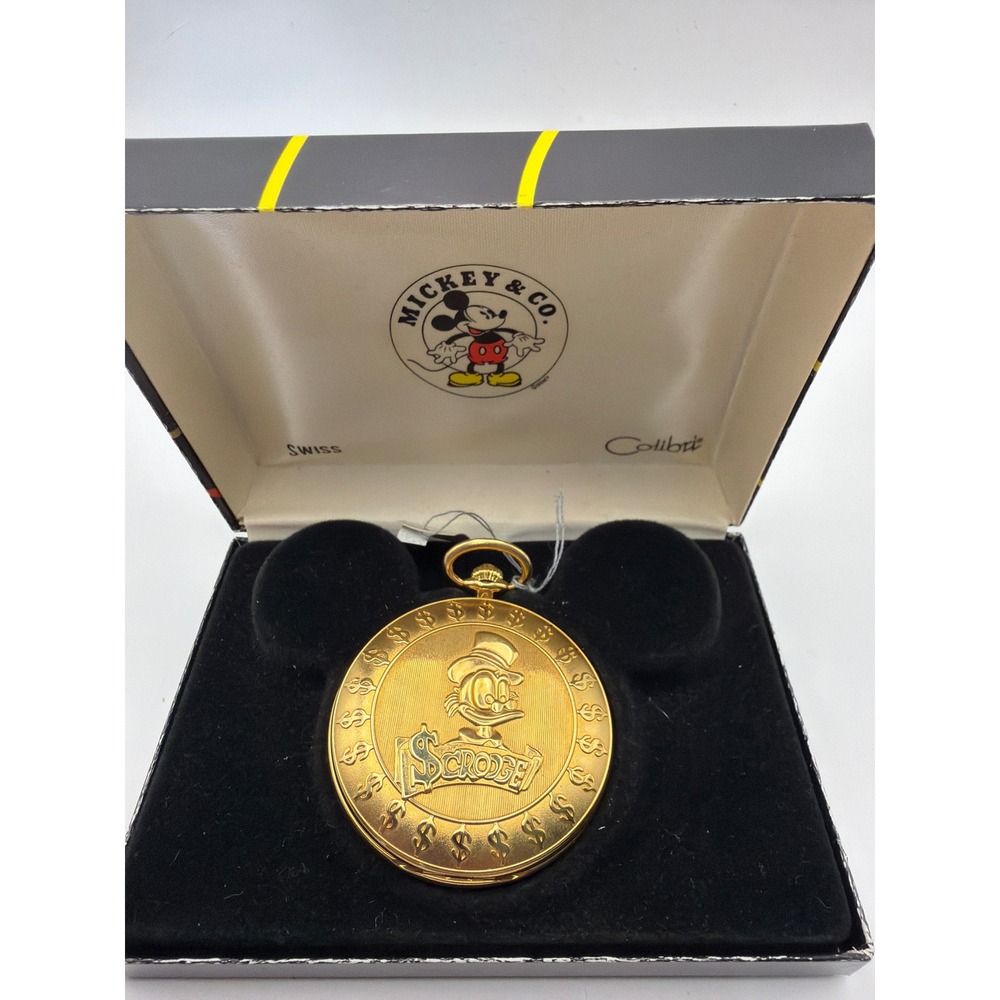 Disney Mickey & Co Colibri Scrooge McDuck Pocket Watch Gold Tone Time Is Money